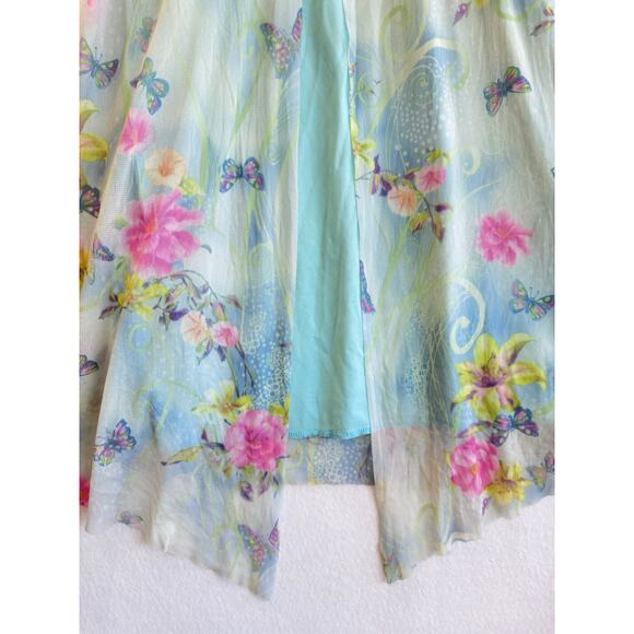 Whimsical Fairy Y2K Sheer Mesh Floral Butterfly Slip Dress Blue Pink 2000s 90s - Picture 5 of 6